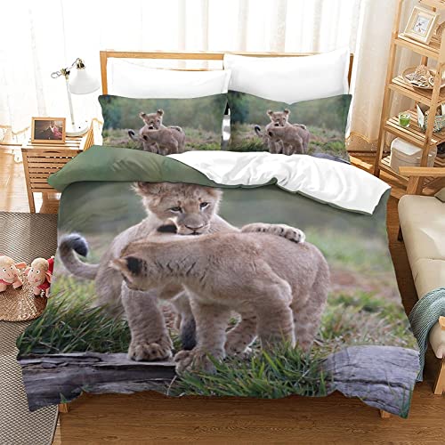 Ensemble de housse de couette lion avec taies d'oreiller lit double 2P
