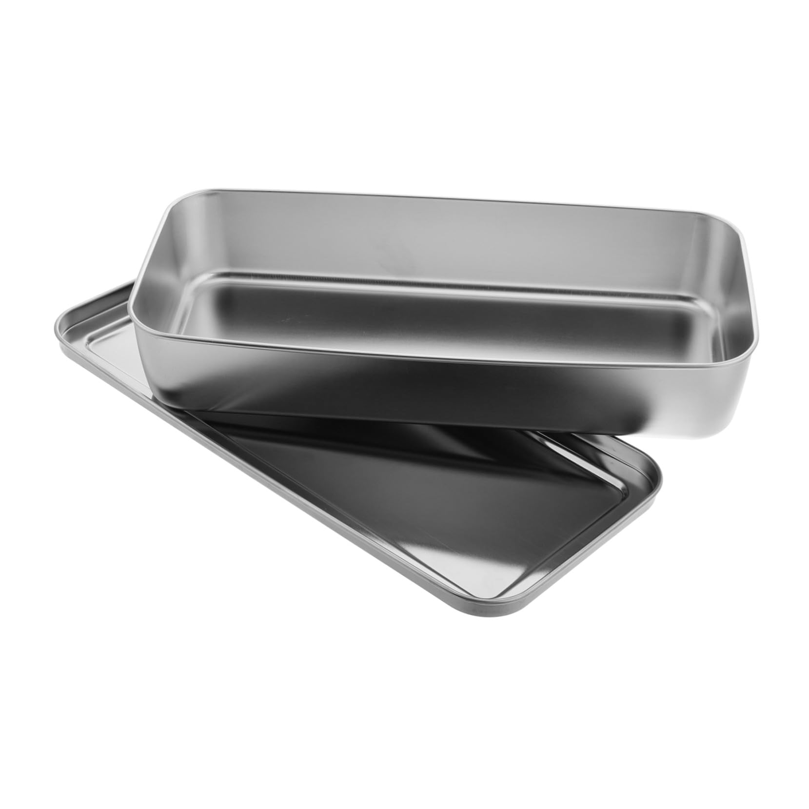 Cabilock Edelstahl Backform Rechteckig mit Deckel Langlebig und Rostfrei für Tiramisu und Käsekuchen Vielseitig zum Backen Lagern und Servieren Moderne Silberne Kuchenform