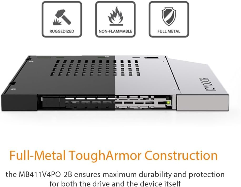 ICY DOCK ToughArmor MB411V4PO-2B 7mm U.2/U.3 SSD Mobile Rack Adapter for 9.5mm Ultra Slim ODD Drive Bay (1 x OCulink 4i SFF-8612)