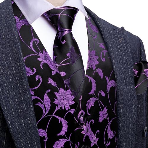 Image of Barry.Wang Mens Suit Vest Paisley /Flower Silk Jacquard Waistcoat Ties Set Formal /Leisure 5PCS