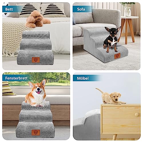 Zvonema Hundetreppe, wasserdichte Hundetreppe 40 cm Hoch, rutschfeste 3 Stufen Treppe für Hunde, Verletzungsprophylaxe Hochwertige Schwamm Katzentreppe, Waschbar Hunderampe für Sofa Bett Auto