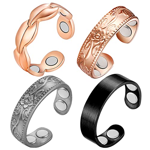Cigmag 4Pcs Copper Rings For Women, Pure Copper Magnetic Ring Strong Magnets, Adjustable Thumb Finger Ring With Jewelry Gift Box #TOP8