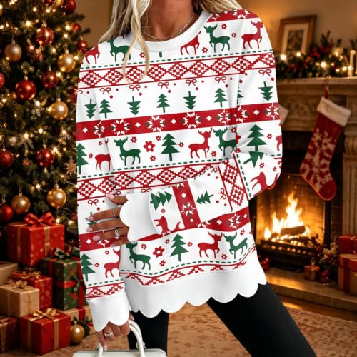 Christmas Sweatshirts for Women Scalloped Hem Comfy Sweatshirt Tee Shirts - image 2