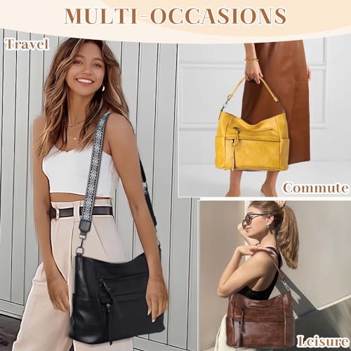 VASCHY Hobo Bag for Women, Medium Vegan Leather Shoulder Purse Handbag Satchel with Wallet Crossbody Guitar Strap - Image 3