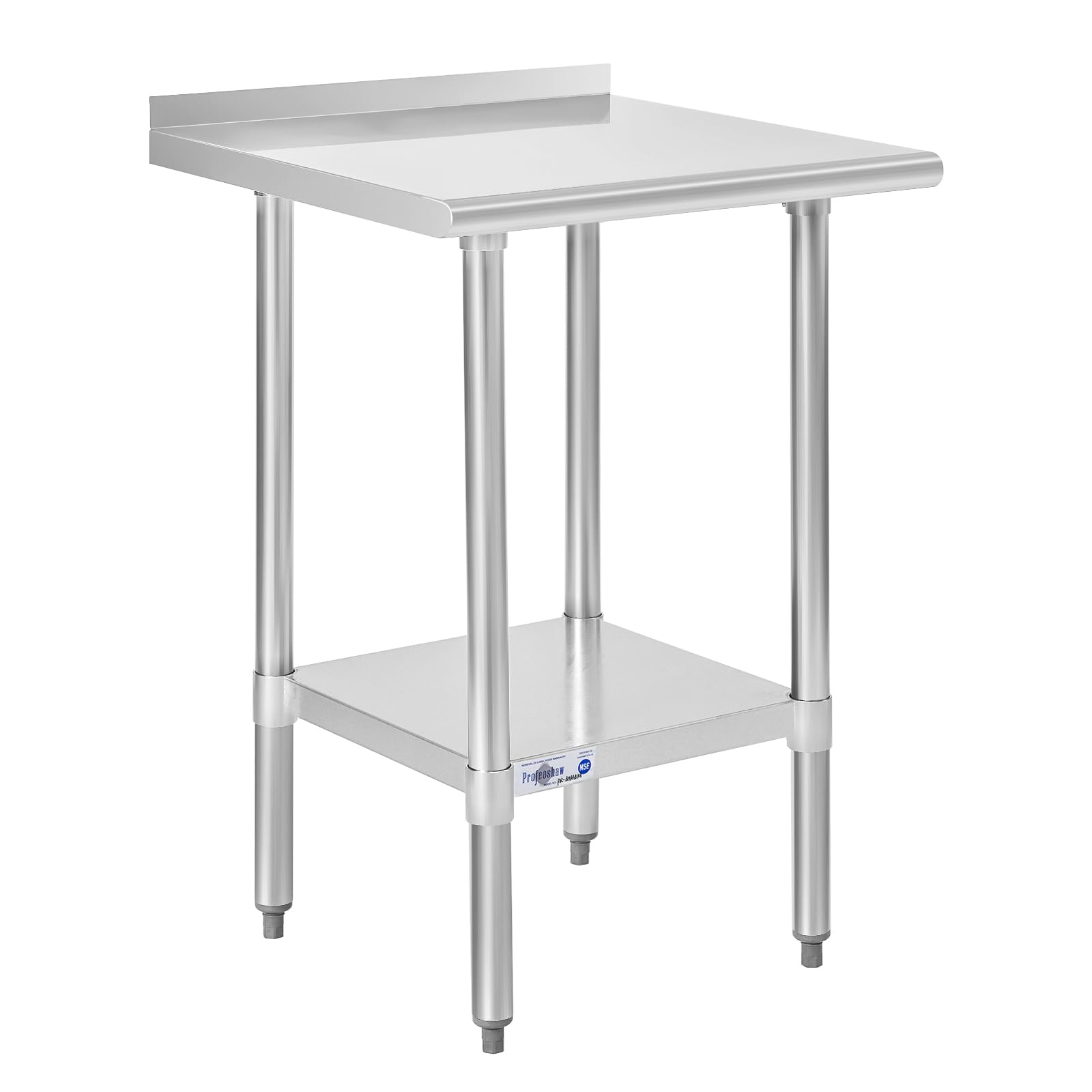 Profeeshaw Mesa de preparación de acero inoxidable NSF mesa de trabajo comercial con protector contra salpicaduras y estante inferior para cocina, restaurante, 61 x 61 cm