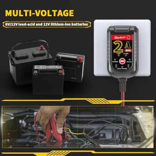 Image of 2A Battery Maintainer & Trickle Charger, 6V 12V Smart Float Charger with Pulse Repair Mode, 10FT Extra Long for Motorcycle, Automotive Car, Lawn Mower, Marine Boat, ATV, SLA, AGM, Gel, LiFePO4