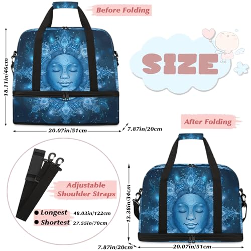 Large Weekender Overnight Bags Abstract Blue Mandala Human Face Travel Duffel Bag for Women Men Gym Bag With Shoe Compartment Foldie Travel Tote Bag Carry On Personal Item Bag for Travel Gym Sports2