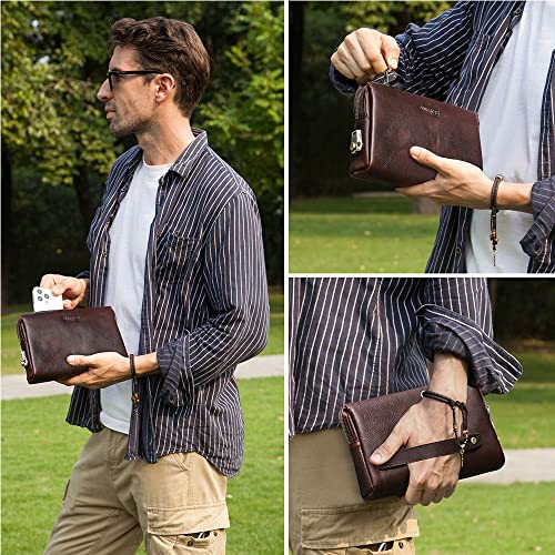 CONTACTS Clutch Purse with Lock Clutch Bag for Men Full Grain Leather Anti Theft Travel Wristlet Handbag Clutch Wallet Card Phone Organizer (Coffee)2