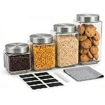 Canisters Set For The Kitchen,Glass storage jars,4Pcs Glass Storage Containers With Lids,For Kitchen Canning Flour, Cereal,Sugar,Candy,Pasta,For Home Bakers & Organized Cooks