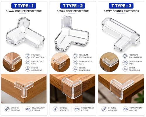 Image of Transparent Silicone Corner Protectors for Baby Proofing | Soft Edge and Corner Guards for Tables, Beds and Furniture | Child Safety Cushion Pads for Sharp Edges (12 Pcs T-Shape)