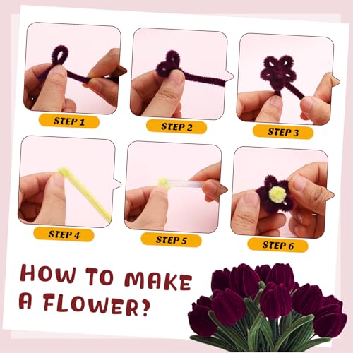 Image of 100 PCS Pipe Cleaners Bulk Craft Suppies Wine Red Pipe Cleaners | Chenille Stems Craft Pipe Cleaners for Crafts Cleaning Flower Making Festival Decorations