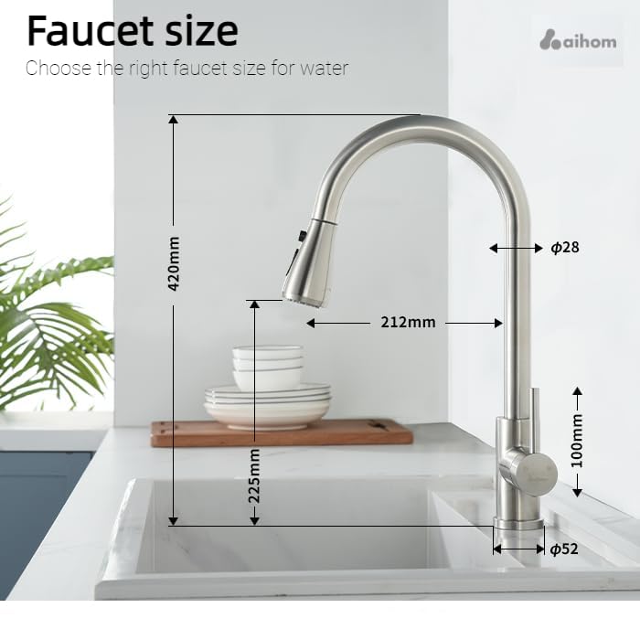 AIHOM Küchenarmatur mit Brause Wasserhahn Küche Ausziehbar mit 3 Modus Armatur Küche 360° Drehbar Mischbatterie Spültischarmatur Ausziehbar Einhebelmischer Messing