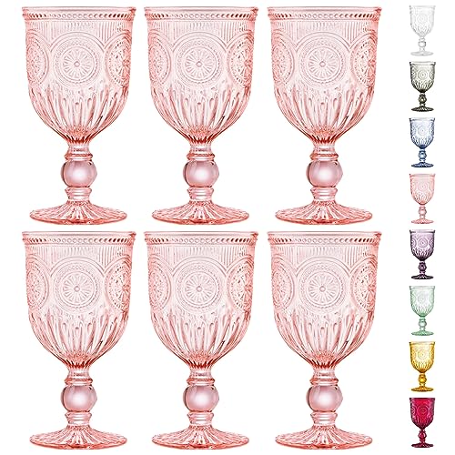 Yungala Pink Wine Glasses Set of 6 Vintage Hobnail...
