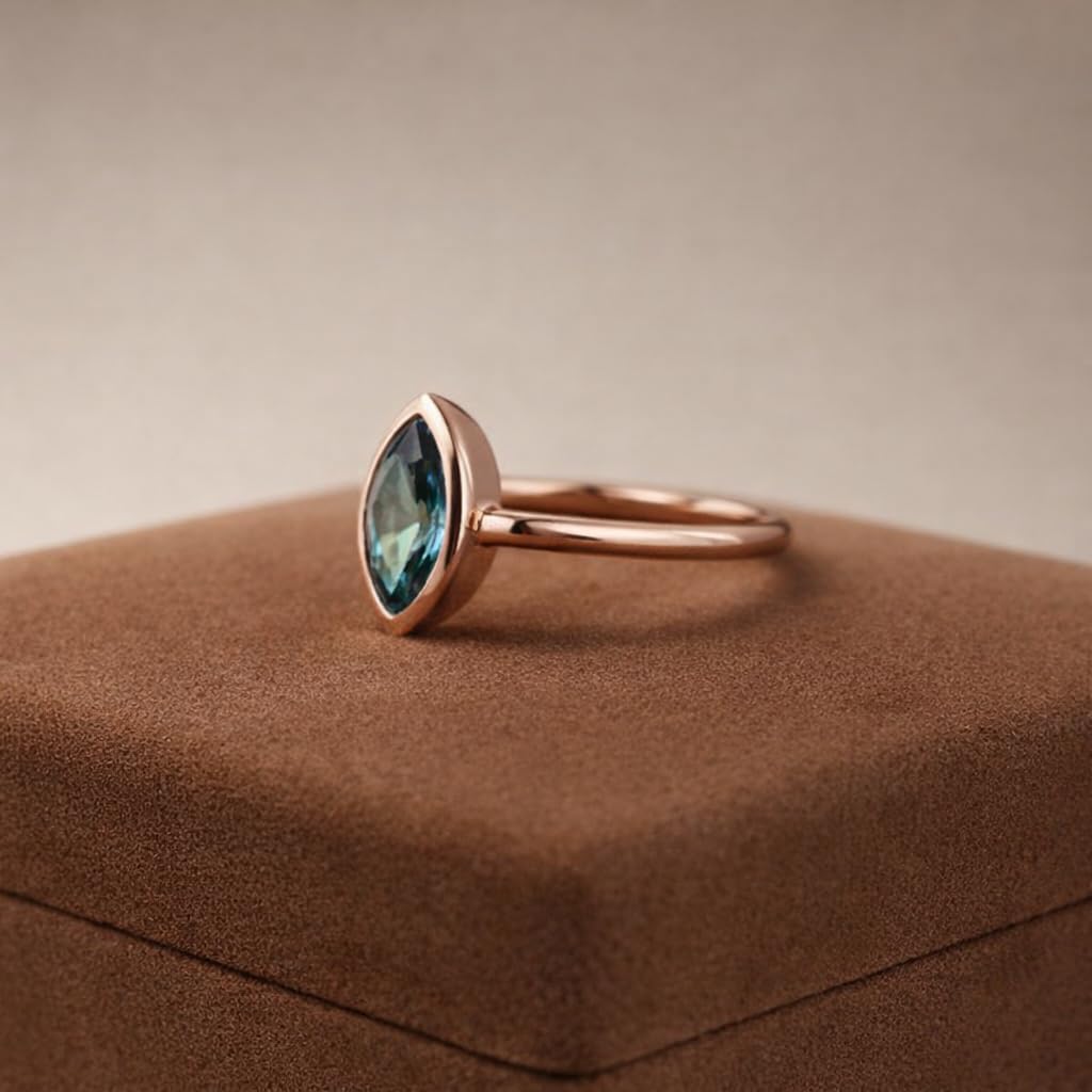 Marquise Cut Green Emerald Ring in 10k Rose Gold Minimalist Solitaire Engagement Ring Dainty Promise Ring Gift for Women Handmade Stackable Wedding Jewelry
