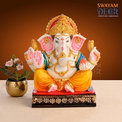 Image of Polyresin Marble Ganesh Ji Idol | Auspicious Lord Ganesha Statue for Living Room Home Decor Statue (15 Inch 01)