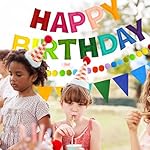 CANREVEL Pre-Strung 3D Happy Birthday Banner, 3 PCS Rainbow Happy Felt Garland, Pom Pom Garland, Triangle Fabric Bunting, Reusable Rainbow Birthday Decorations for Girls Boys Women Men - Image 4