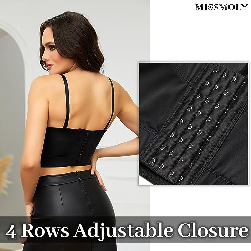 MISS MOLY Corpete feminino de couro sintético corp top plus size alças finas espartilho tops, Preto,