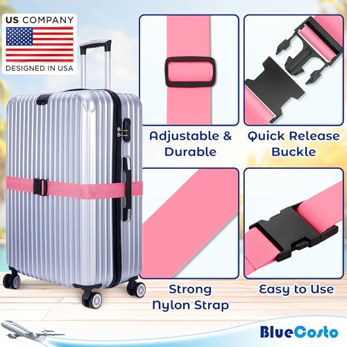 Image of BlueCosto Luggage Strap Suitcase Straps Belts Travel Accessories, 4-Pack, Pink