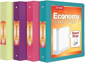 Cardinal Binders, 3-Ring, 1.5 Inch, 350-Sheet Capacity, Assorted Colors 4-Pack (Pink, Teal, Purple, Lime), Customizable Covers, Non-Stick with Pockets, for School, Office or Projects