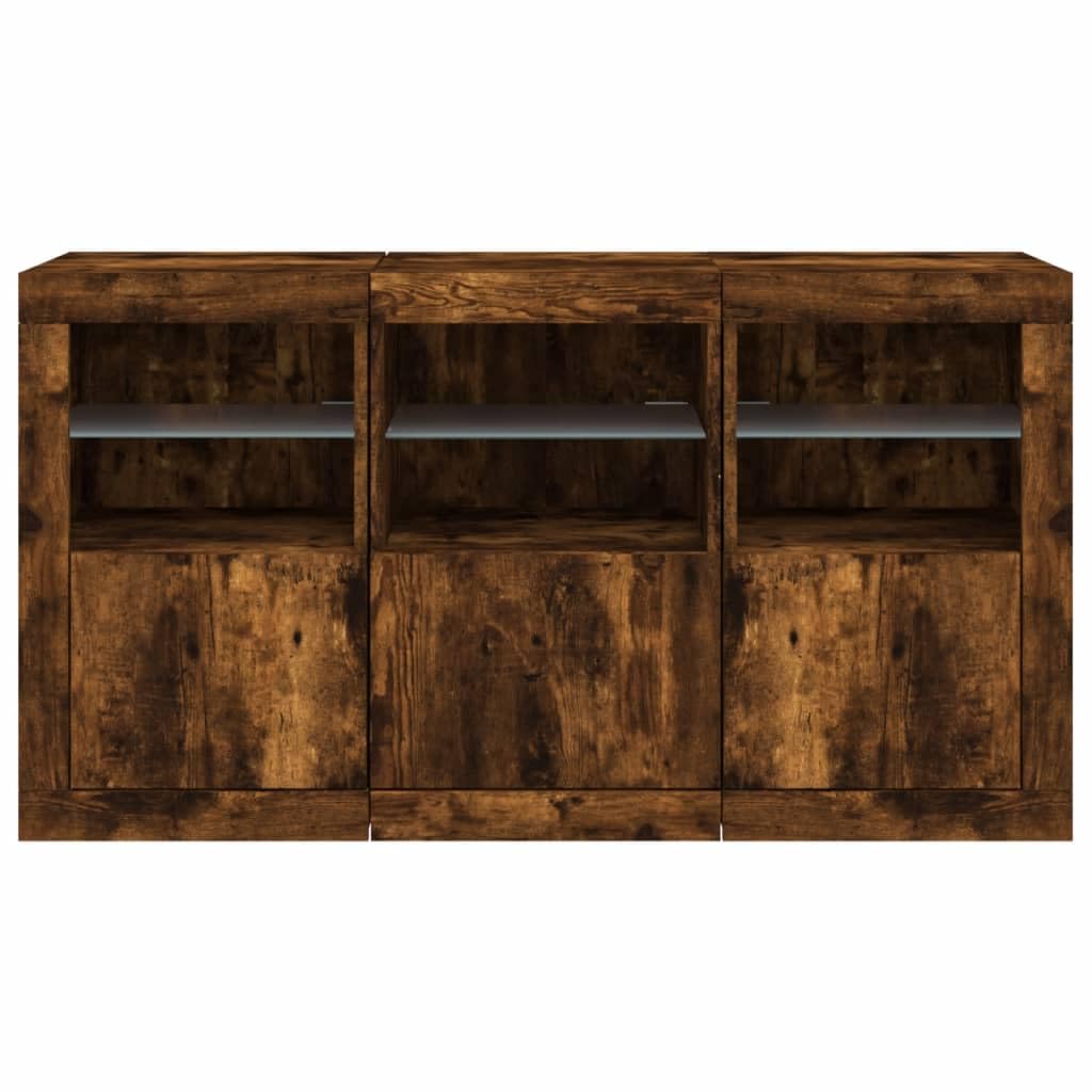 Credenza con Luci LED Rovere Fumo 123x37x67 cm,Credenza,Credenza Soggiorno,Credenza Cucina Salvaspazio,Credenza Moderna Soggiorno -3209062