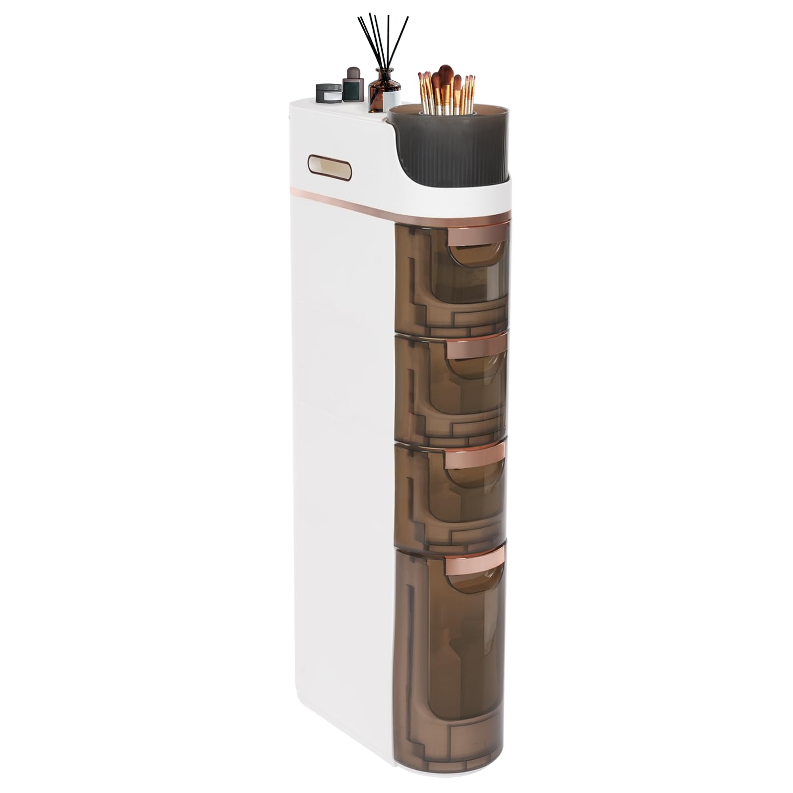 Armoire de niche étroite à 4 compartiments avec compartiments et roulettes, en plastique, peu encombrante, pour petites salles de bains, 17 x 40 x 90 cm