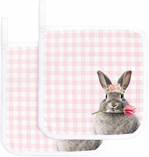 Miniatura 9 de 3 Packs Easter Buffalo Check Pink Pot Holders Sets for Kitchen,Oven Pan Plate Bowl Pads Heat Proof Mat with Hanging Loop,Terry Cloth Potholders Soft