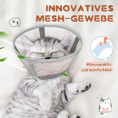 Supet weicher Katzenkegel-Halskragen,Luftgewebe-Katzen-Erholungskegel nach Operation um Lecken zu verhindern, einstellbar, atmungsaktiver Katzenhalskegel als Alternative für kleine Kätzchen und Katzen