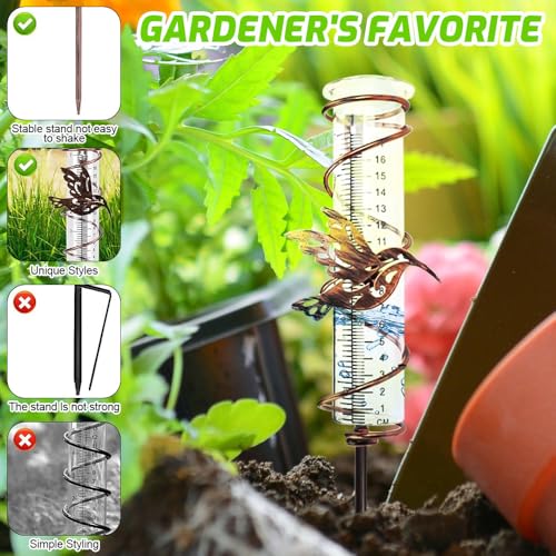 Dhqkqg Rain Gauge,Rain Gauge for Outdoor,7 inch Large Capacity Glass Rain Gauge Stake with Metal Tube Holder and Bird Decor,Detachable Rain Guage for Garden,Yard,Deck,Lawn,Landscape,Pond,Farmland - Image 3