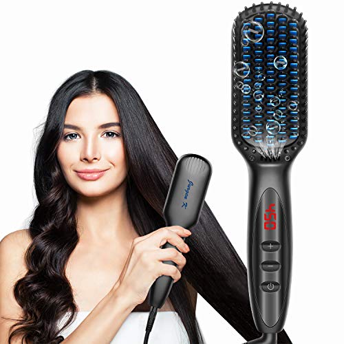 Hair Straightener Brush, Ionic Heated Hair Straightening Brush Comb with Auto Temp Lock 12 Heat Levels, 30s Fast Heating Straightening Brush Anti-scald Hot Hair Straightener Combs for Home, Salon,Gift