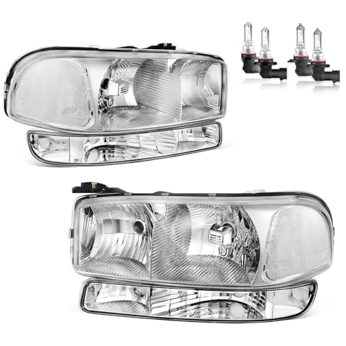 KarSpareHub Headlights Assembly for 1999-2006 GMC Sierra 1500 2500; for 2000-2006 GMC Yukon XL Headlamp Replacement Driver & Passenger Side with Bulbs