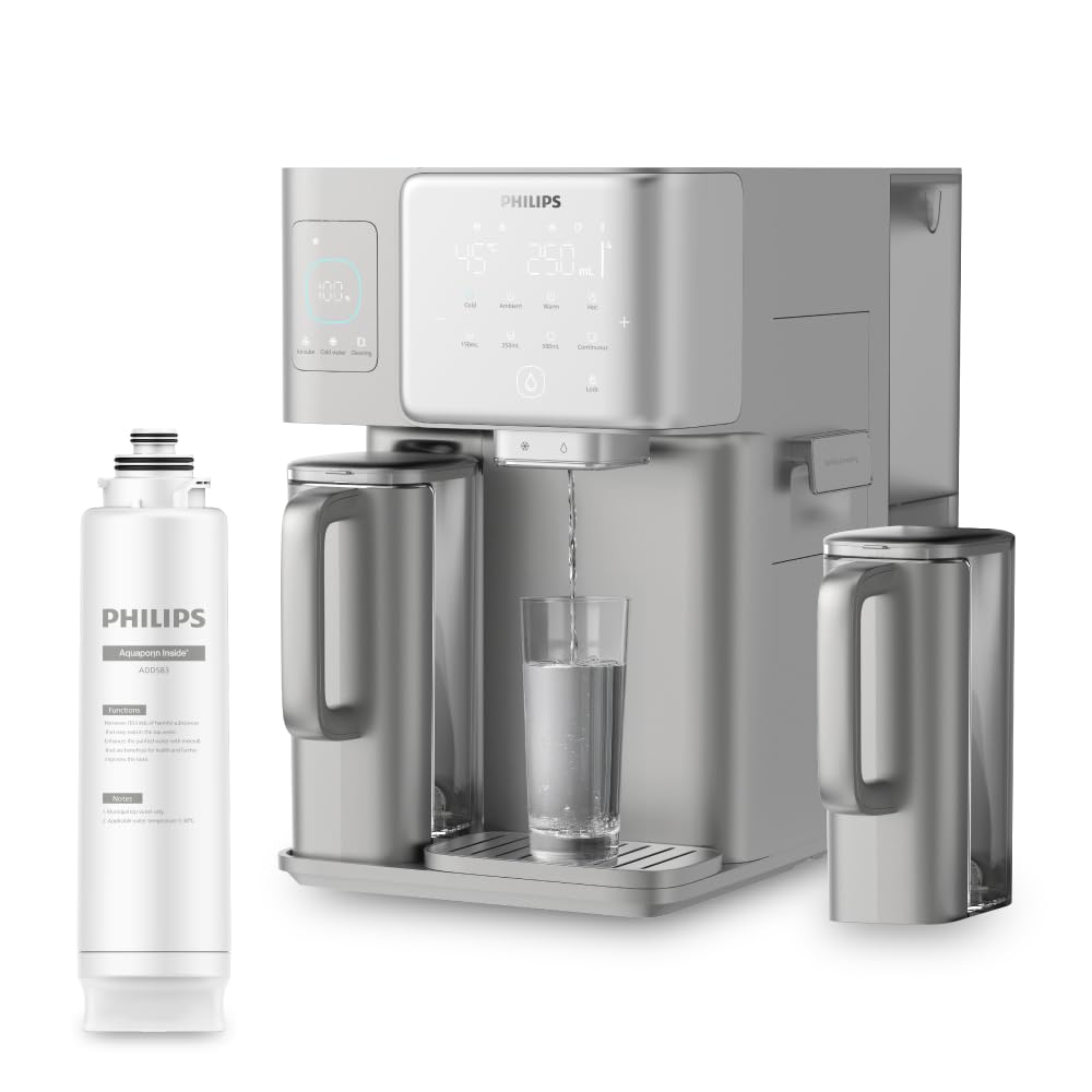 Philips Dispensador de agua por Ósmosis Inversa 9000: agua fría y caliente purificada al instante, función de hielo, minerales esenciales, filtración RO 6en1, >110 contaminantes reducidos, UV-C, 2000L