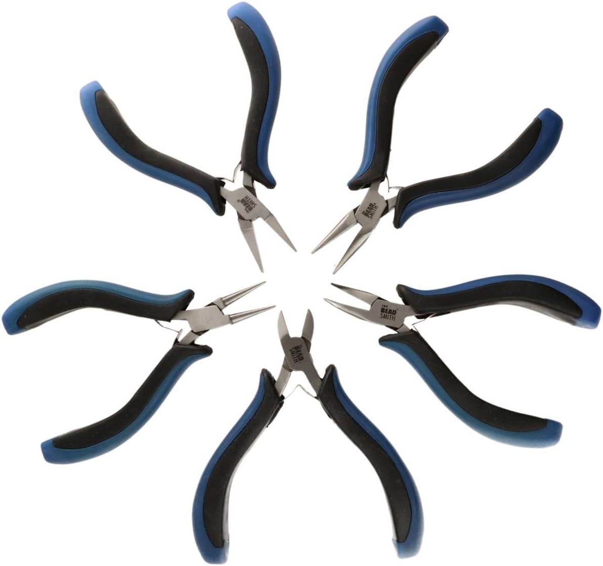 The Beadsmith Ergonomic Plier Set – 5-Piece Kit: Chain Nose, Round Nose, Flat Nose, Bent Chain Nose & Semi-Flush Side Cutter – Extra-Fine Tips, Comfortable Ergonomic Grip & Double-Leaf Springs