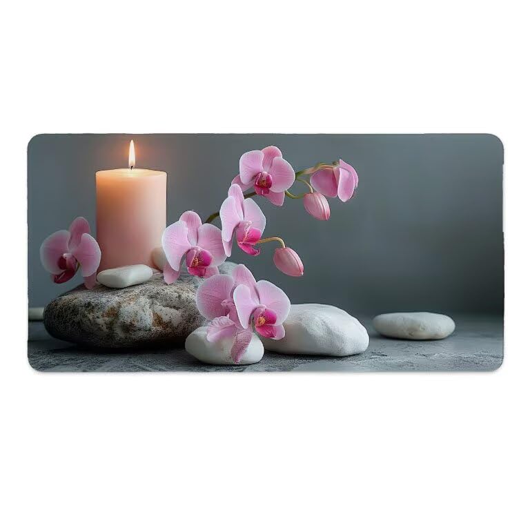 Tappetino Mouse Gaming XXL 1600 x 800 mm Tappetino Antiscivolo Sottomano Da Scrivania Per Mouse e Tastiera, Con Base In Gomma Antiscivolo, Mouse Pad Orchidea Statua di pietra, Regalo per Uomo L-645