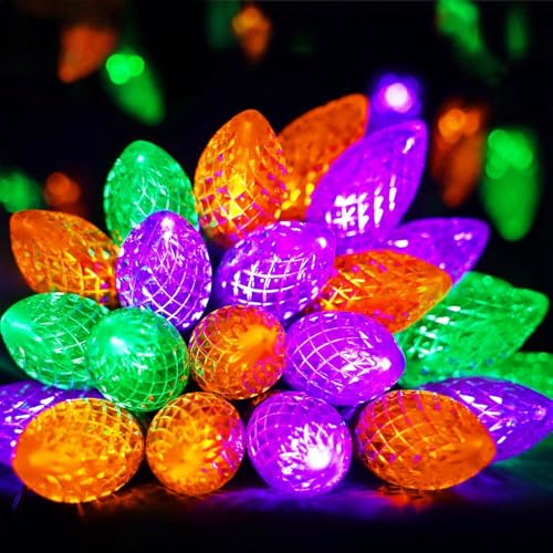 2-Pack C9 Halloween String Lights Plug in, 66 FT 100 LED Halloween Lights Connectable with 8 Modes & Timer, Waterproof Fairy Twinkle Light Indoor Outdoor for Tree Yard Decor (Orange Purple and Green)