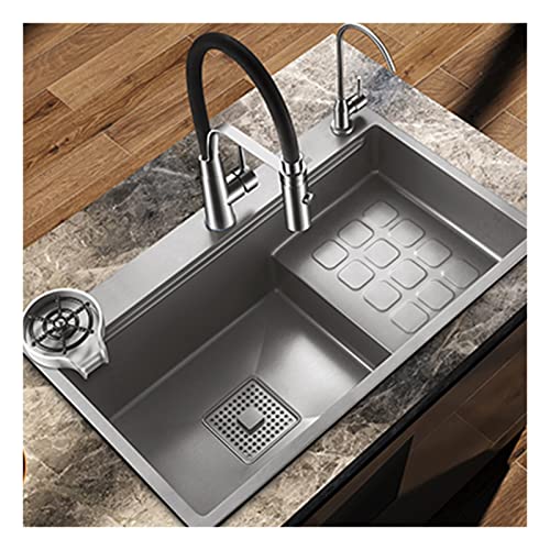INGVY Fregadero de Cocina de Acero Inoxidable 304, Fregadero Individual para Lavabo de Verduras con Grifo extraíble, Montaje Superior o Inferior, Juego de Grifo de Fregadero (Color : Grey E, Size