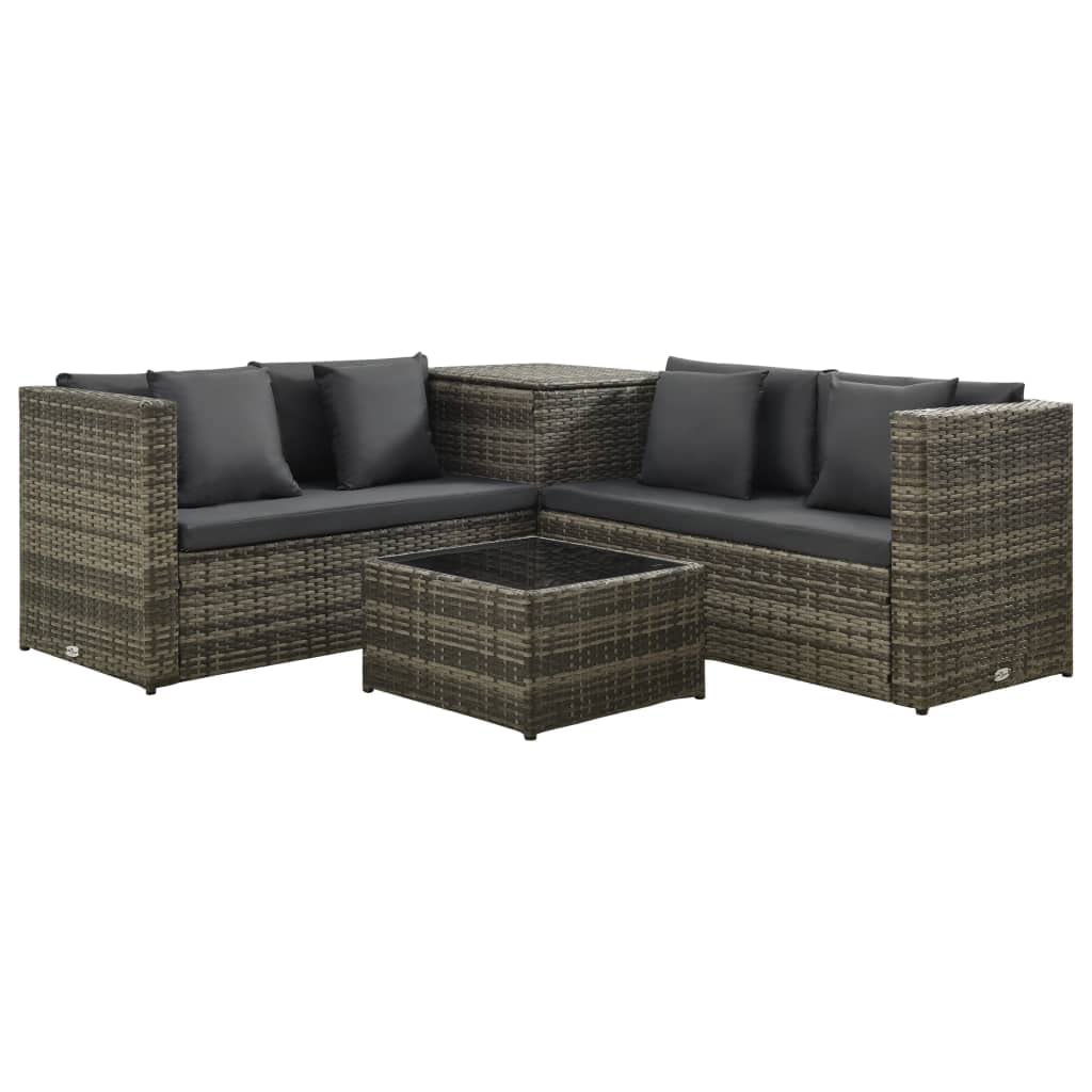 vidaXL Gartenmöbel 4-TLG. mit Auflagen Lounge Sofa Sitzgruppe Gartenset Sitzgarnitur Gartensofa Couchtisch Terrasse Poly Rattan Grau
