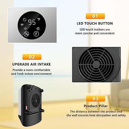 Tmwings Space Heater For Indoor Use Wall Mounted With Wifi/Remote,1500W Portable Heater Fast Heating With Adjustable Thermostat,Quiet Heater For Bedroom/Living Room/Office thumb #2