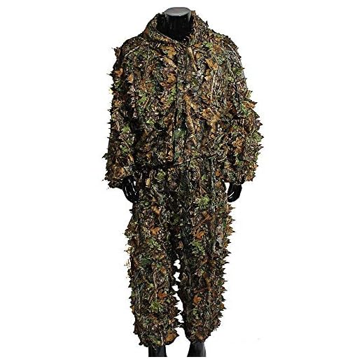 Upgrade Ghillie Suit Set, 3D Lifelike Super Lightweight Camouflage Clothing Outdoor Jungle Woodland Hunting for Youth and Adult