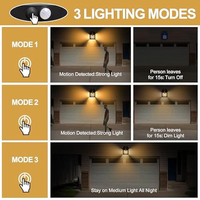 Outdoor Solar Wall Lights - 2 Pack Solar Waterproof Brighter Porch Wall Square Lights with 3 Modes & Motion Sensor Front Fence Lantern Lights for Outside,Backyard,Garage Decorative