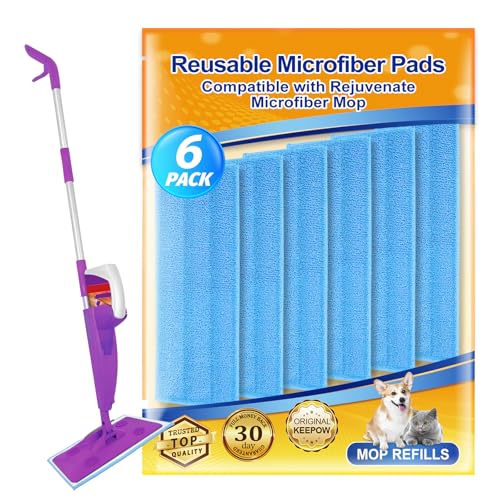 Image of 6 Pack Reusable Microfiber Mop Pad Compatible with Rejuvenate Microfiber Restorer Pad, Lint-Free Fit for Rejuvenate Floor Cleaner Machine Professional Washable Mop Pads All Floors