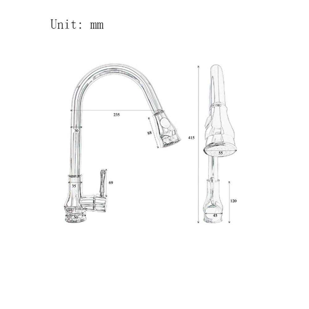 Saque el Cabezal rociador Grifo de Cocina Resorte Grifo de Agua fría y Caliente Mezclador Grifo para Fregadero de Cocina Cromado Una Sola manija Se Puede Girar Grifo para Recipiente (A)