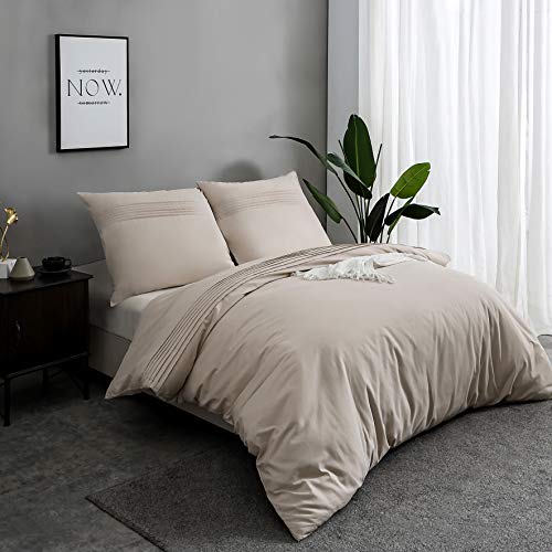 Housse de couette 220x240 coton haut de gamme plissé beige chic