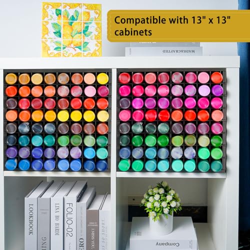 Image of Krafetto 2 Pack 64 Grids Paint Organizer Storage Rack, Wall-mountable Craft Paints Holder, Paint Bottle Organizer Rack Stand for 2 oz Acrylic Craft Paints, Black