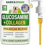 BARK&SPARK Liquid Collagen for Dogs w/Glucosamine (16 OZ) Advanced Mobility Joint Supplement for Dogs - Advanced Formula w/Chondroitin, MSM - Hip & Joint + Skin & Coat Care - Made in USA