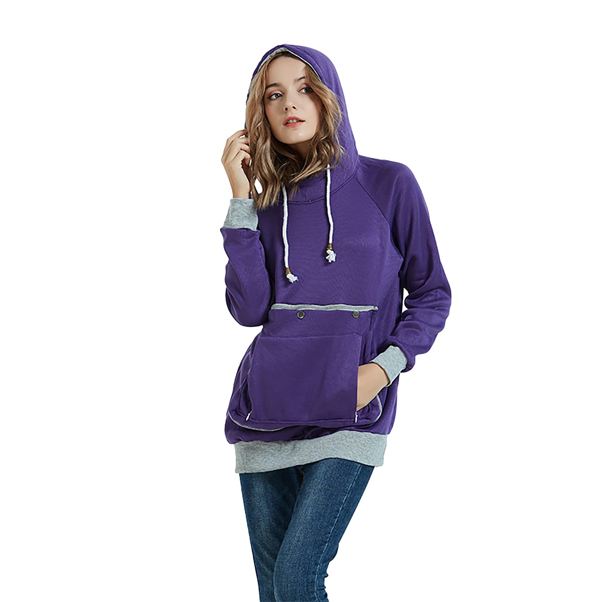Pet Pouch Hoodie Long Sleeve Fleece Kitten Puppy Holder Carrier Sweatshirt for Women (Purple, Medium) โ image 1