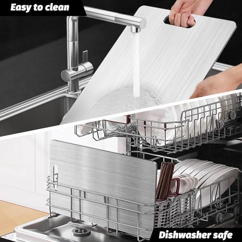 New Upgraded Titanium Cutting Board, Stainless Steel Cutting Boards For Kitche, Dishwasher Safe Double-sided Chopping Board with Peeler and Anti-slip Mat(18"L x 12"W) — view 6