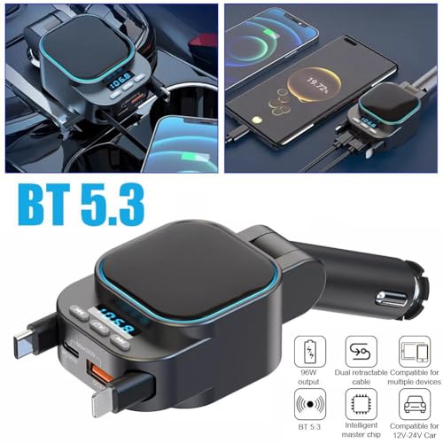 Transmisor FM Bluetooth 5.3 para coche elimina cables sueltos con carga 96W 7