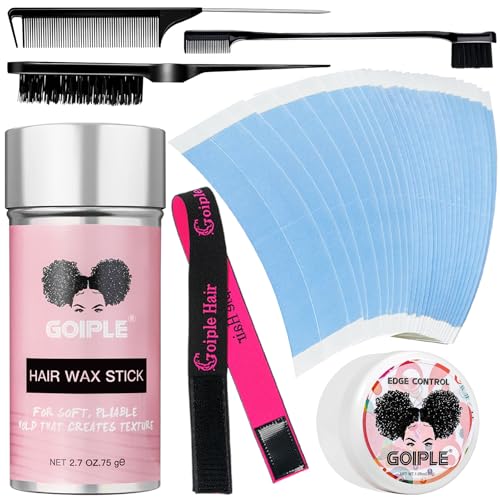 Goiple 40pcs Wig Tape for Wigs Double Sided Waterproof Lace Wigs Adhesive, Tapes Strips for Lace Front Wig Toupee, Hairpiece Wig Tapes Wig Tape for Hair Extension with Wax Stick Edge Control Wax