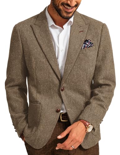 PJ PAUL JONES Men's Blazer Regular Fit British 2 Buttons Modern Business Jacket Blazer Coffee
