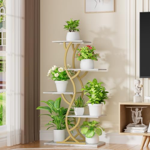 Image of Plant Stand Indoor with Grow Lights - 5 Tiered Corner Plant Shelves (Gold)